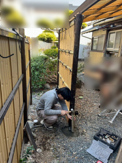 焼津市_D様_竹垣フェンス設置_施工中